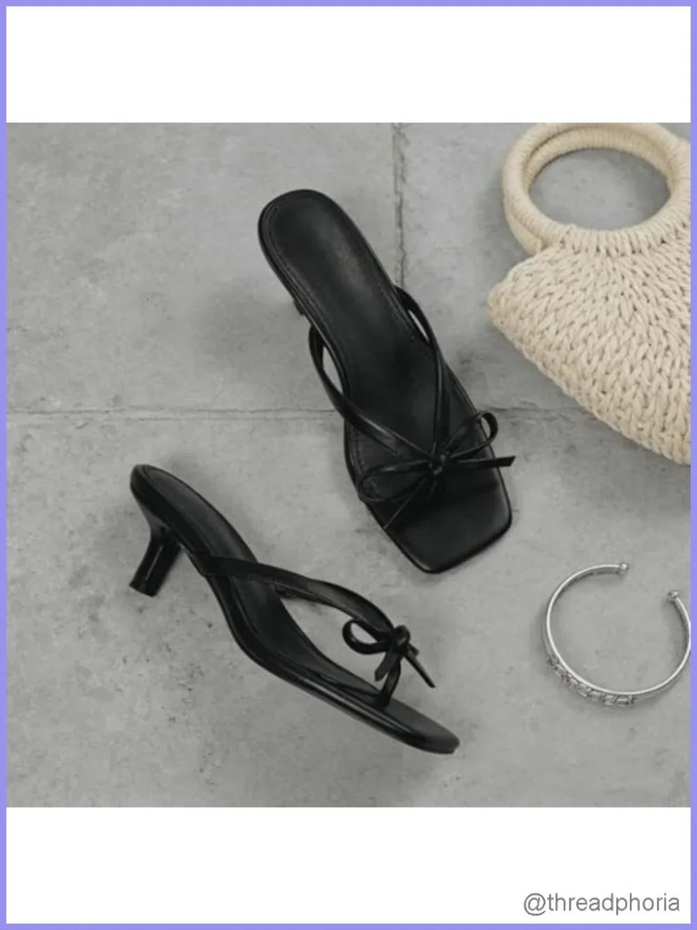 Kitten Heel Flip Flop Sandals with Bow Slip On Square Toe PU